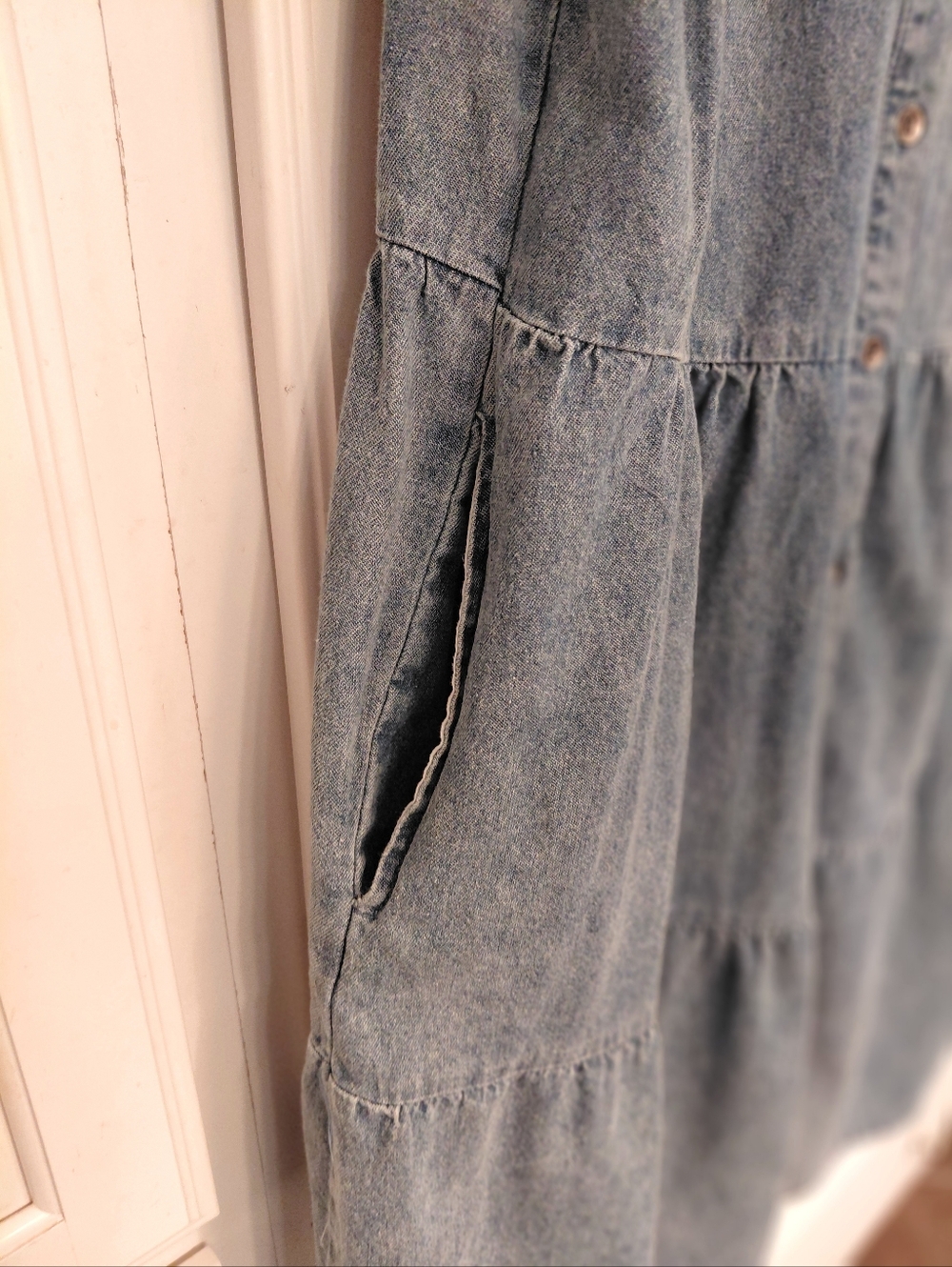 Denim Tiered Short-Sleeve Dress - Light Blue - Picture 4 of 10
